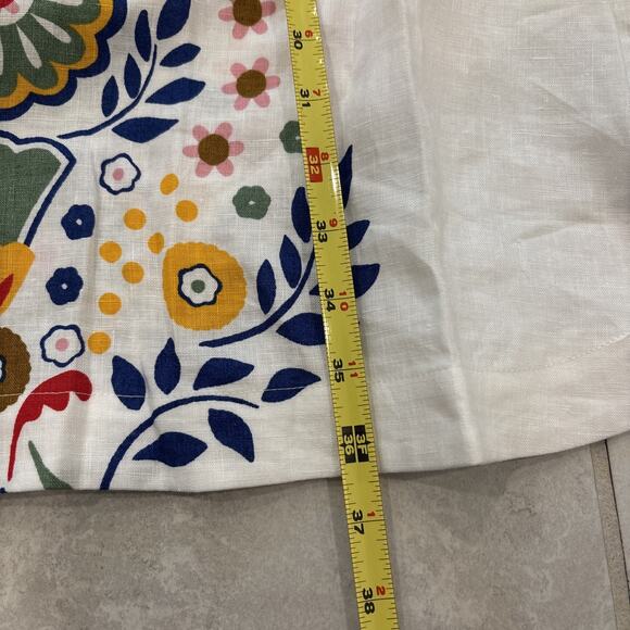 Boden Linen Balloon Sleeve Tie Waist Dress Pockets US 12R White Multi NWT - Picture 9 of 11